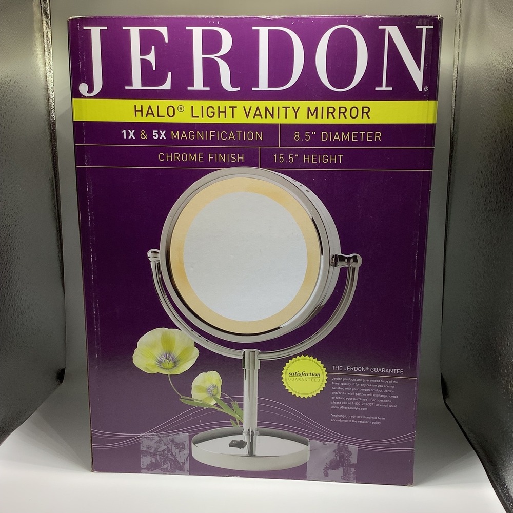 Jerdon 8.5" Halo Light Vanity Mirror 1X & 5X Magnification‎ Chrome Finish 15.5"